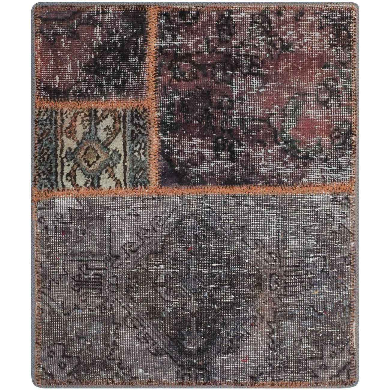 Tapis Persan Vintage Patchwork Noué à la Main Géométrique