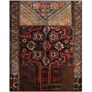 Tapis Persan Vintage Patchwork Noué à la Main Marron