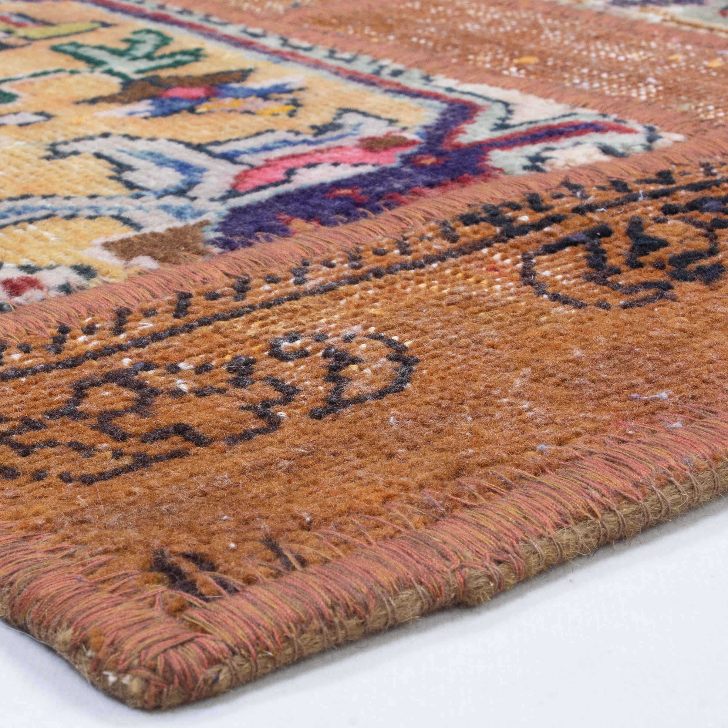 Tapis Persan Vintage Patchwork Noué à la Main Géométrique Marron