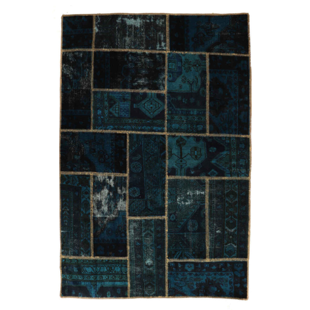 Tapis Persan Patchwork Noué à la Main Bleu Marine
