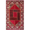 Tapis Persan Vintage Patchwork Noué à la Main Géométrique Rouge
