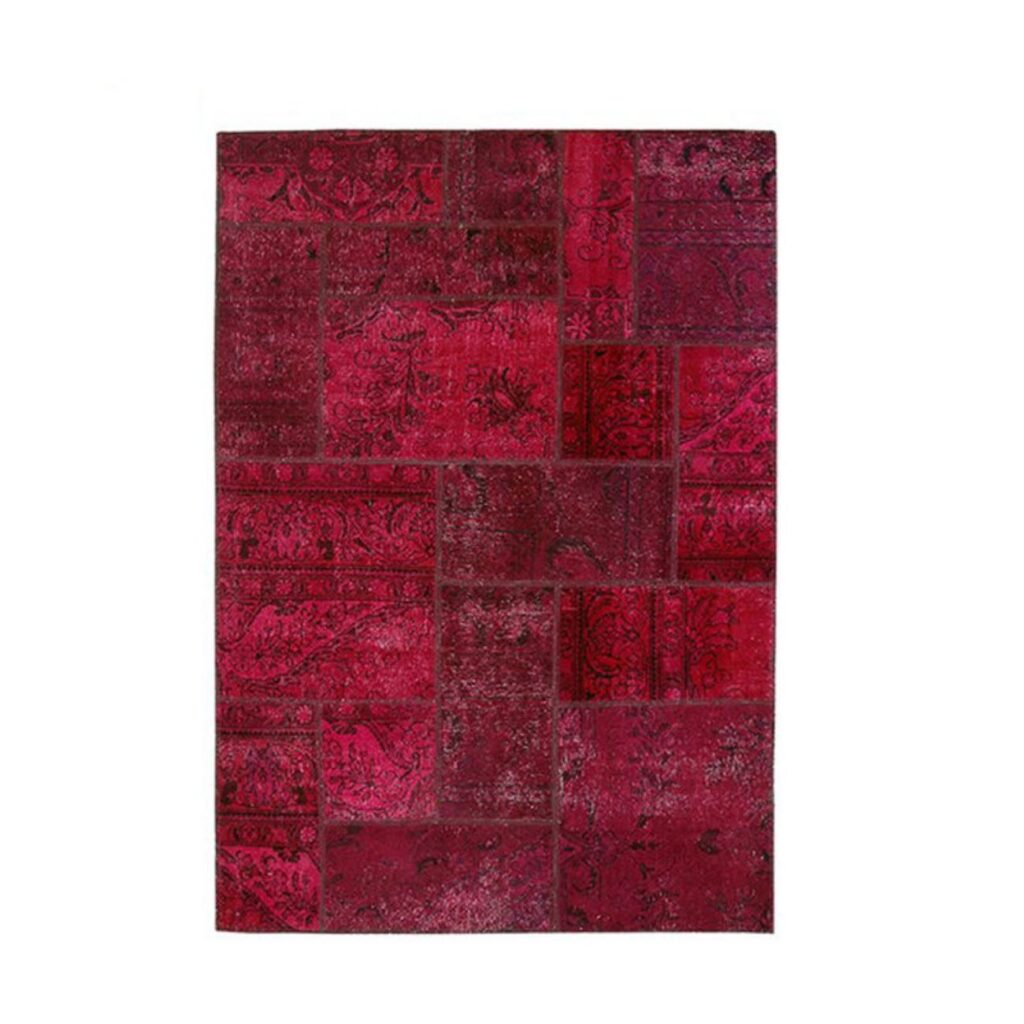 Tapis Persan Vintage Patchwork Noué à la Main Magenta