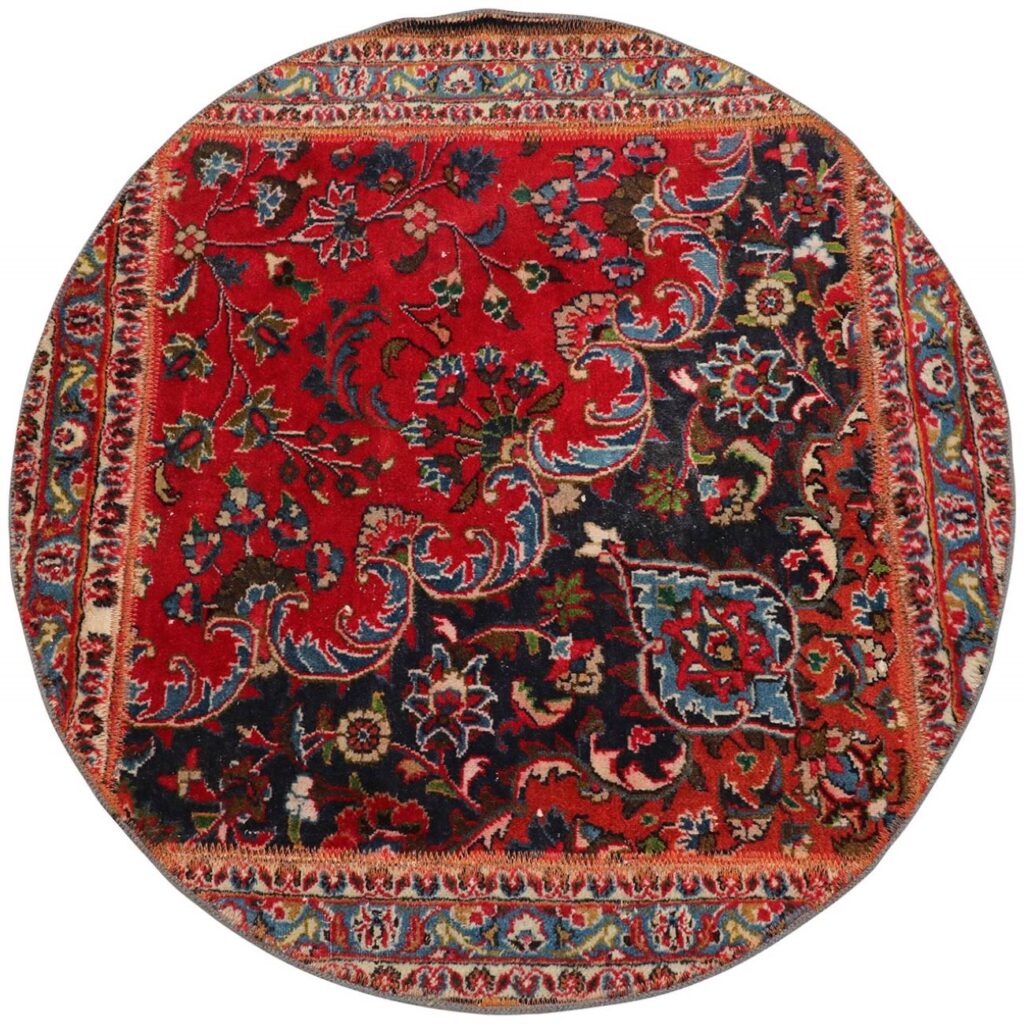 Tapis Persan Vintage Patchwork Noué à la Main Floral Rouge