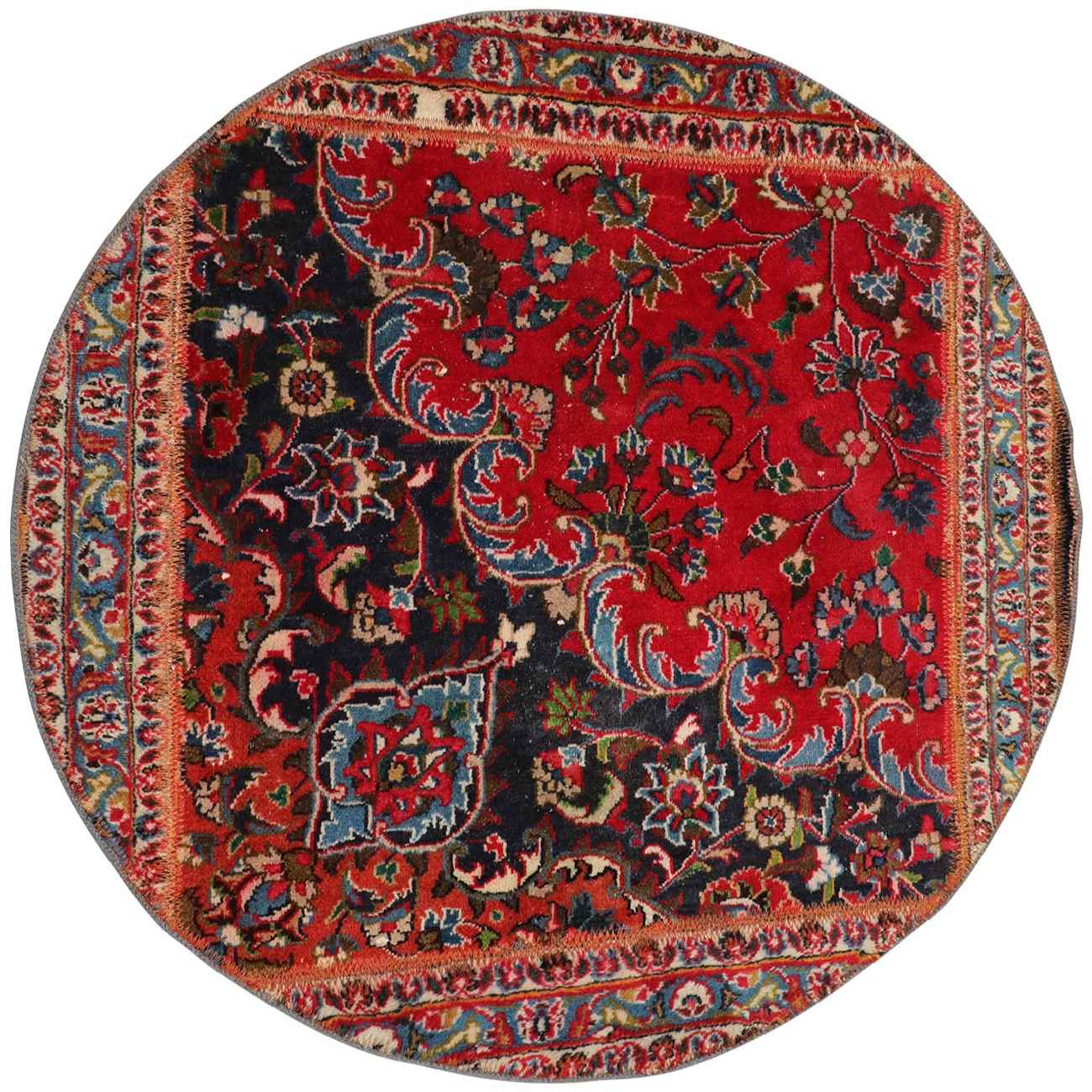 Tapis Persan Vintage Patchwork Noué à la Main Floral Rouge