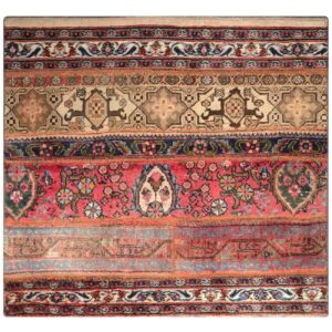 Tapis Persan Vintage Patchwork Noué à la Main Rayé