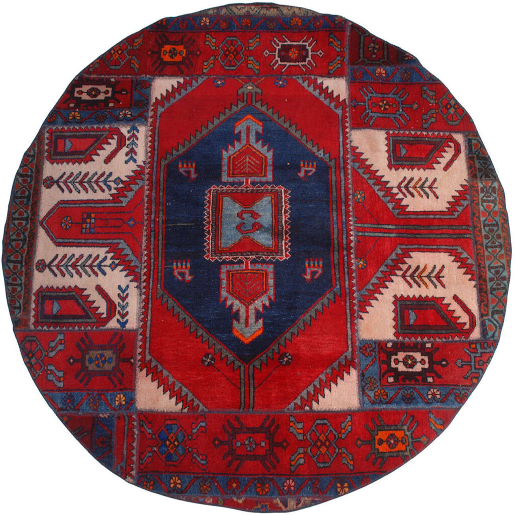 Tapis Persan Vintage Patchwork Noué à la Main Rouge