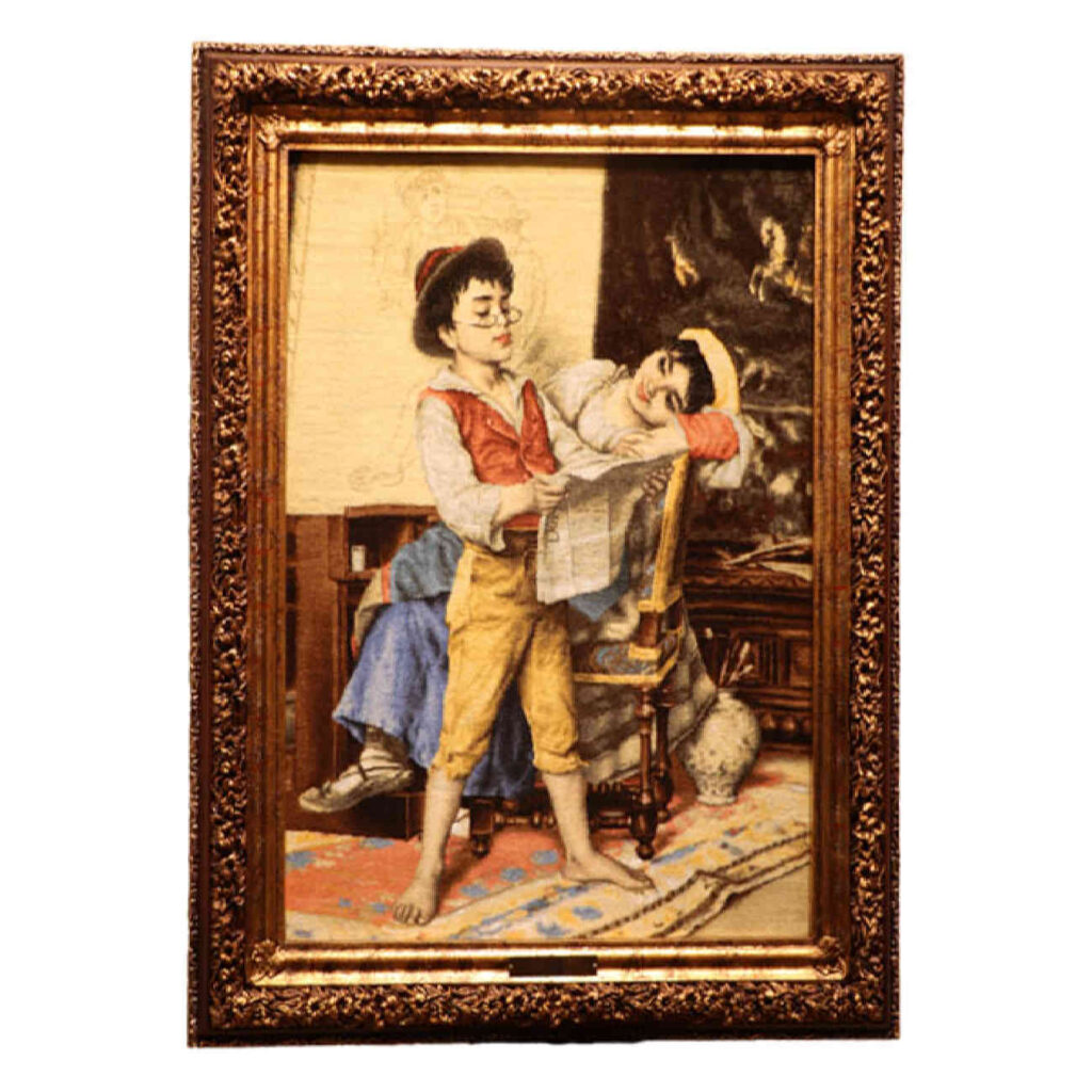 Tapis persan figuratif noué à la main de Tabriz représentant des enfants
