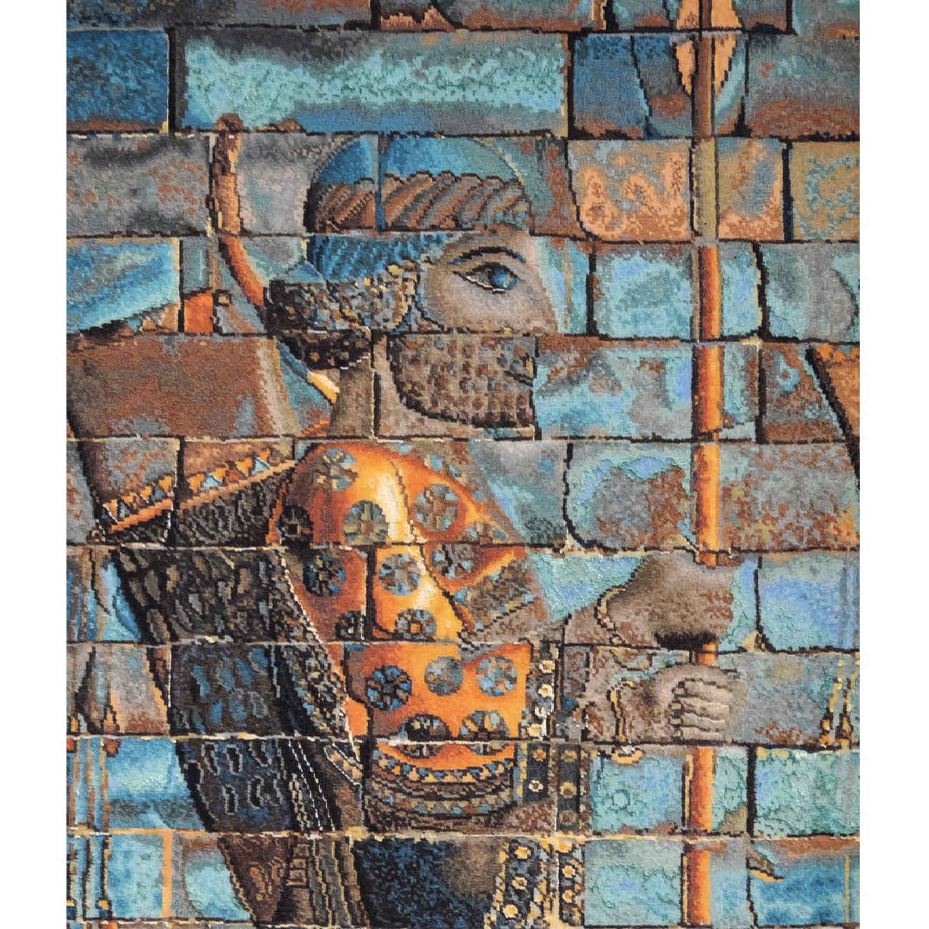 Tapis persan figuratif noué à la main de Tabriz représentant un soldat de Persépolis