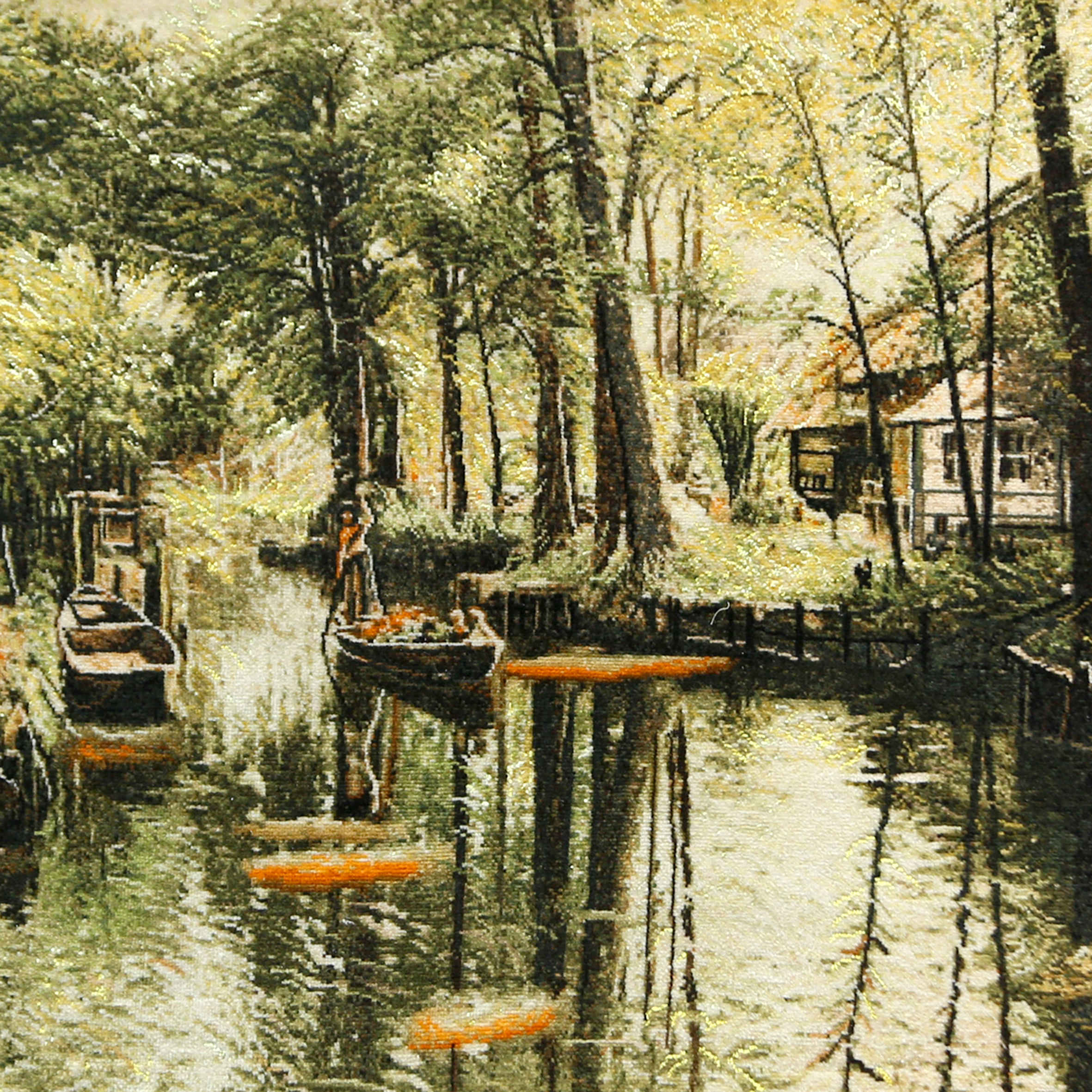 Tapis persan figuratif noué à la main de Tabriz représentant une rivière