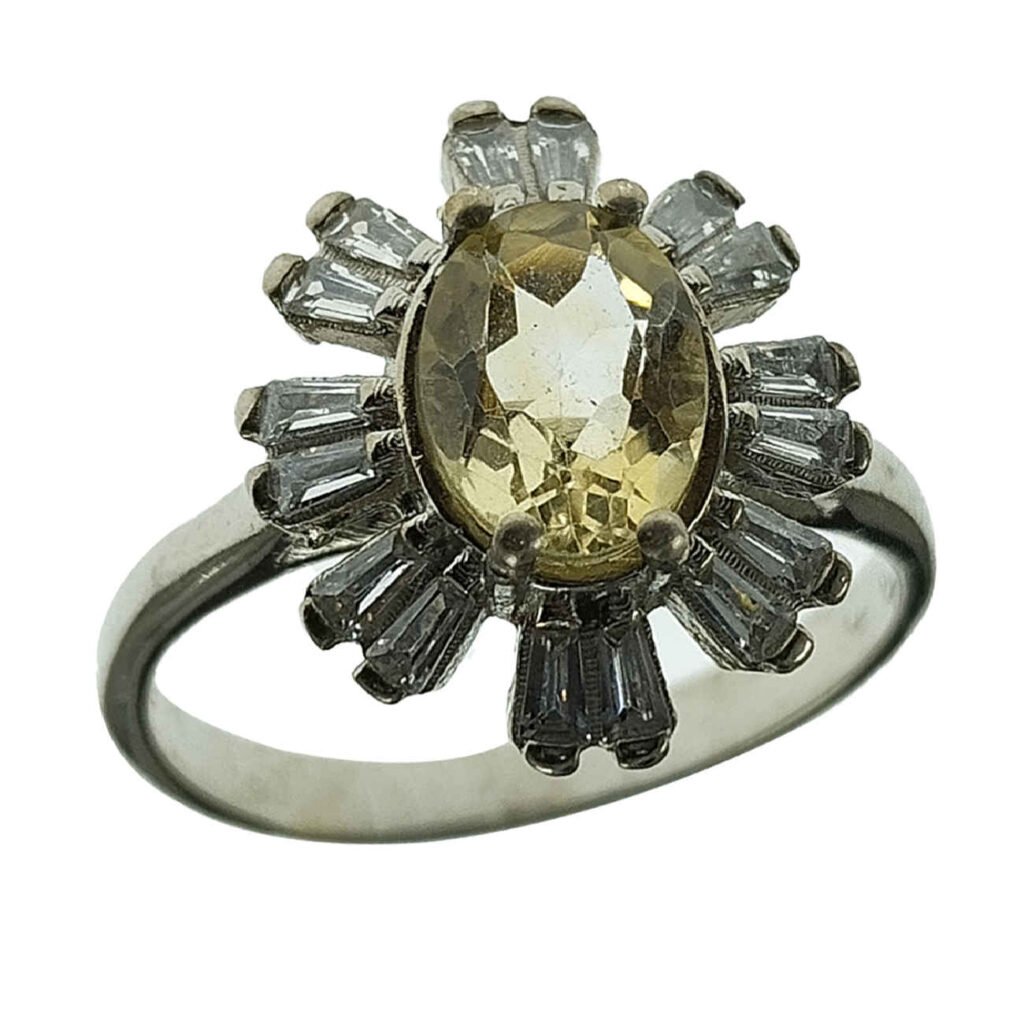 Bague en Citrine Jaune en Argent pour Femme Fleur