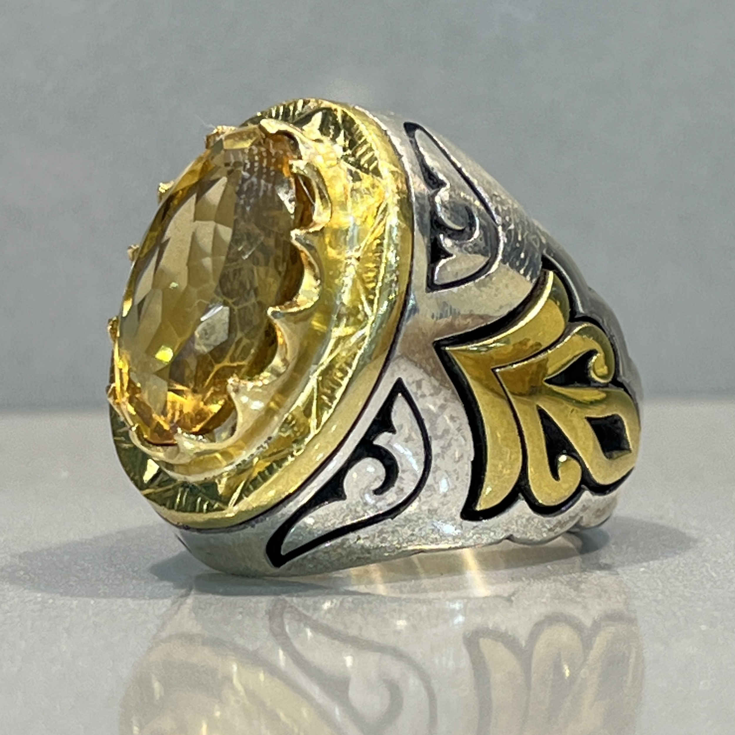 Bague en Citrine Jaune Persane en Argent pour Homme Aref