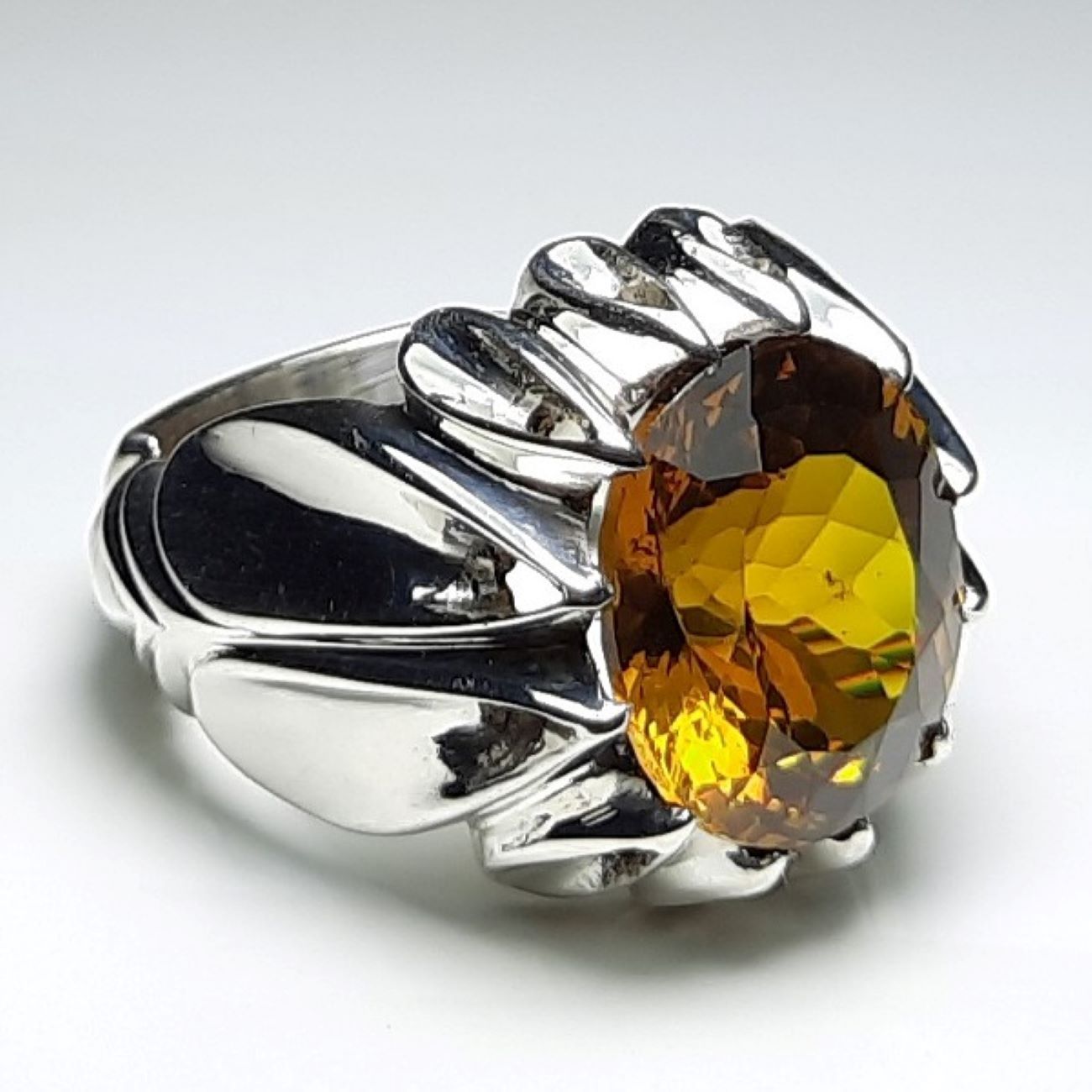 Bague en Citrine Jaune Persane en Argent pour Homme Dara