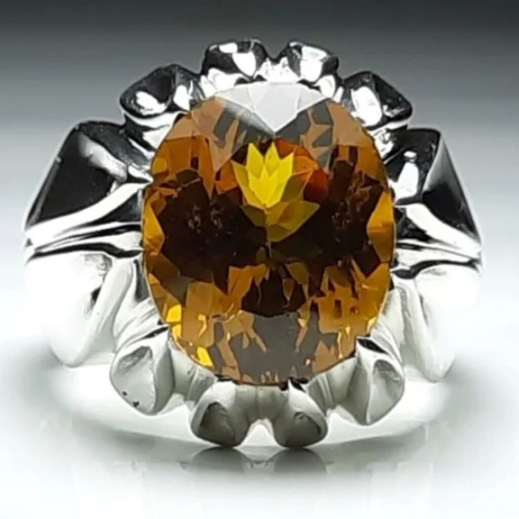 Bague en Citrine Jaune Persane en Argent pour Homme Dara