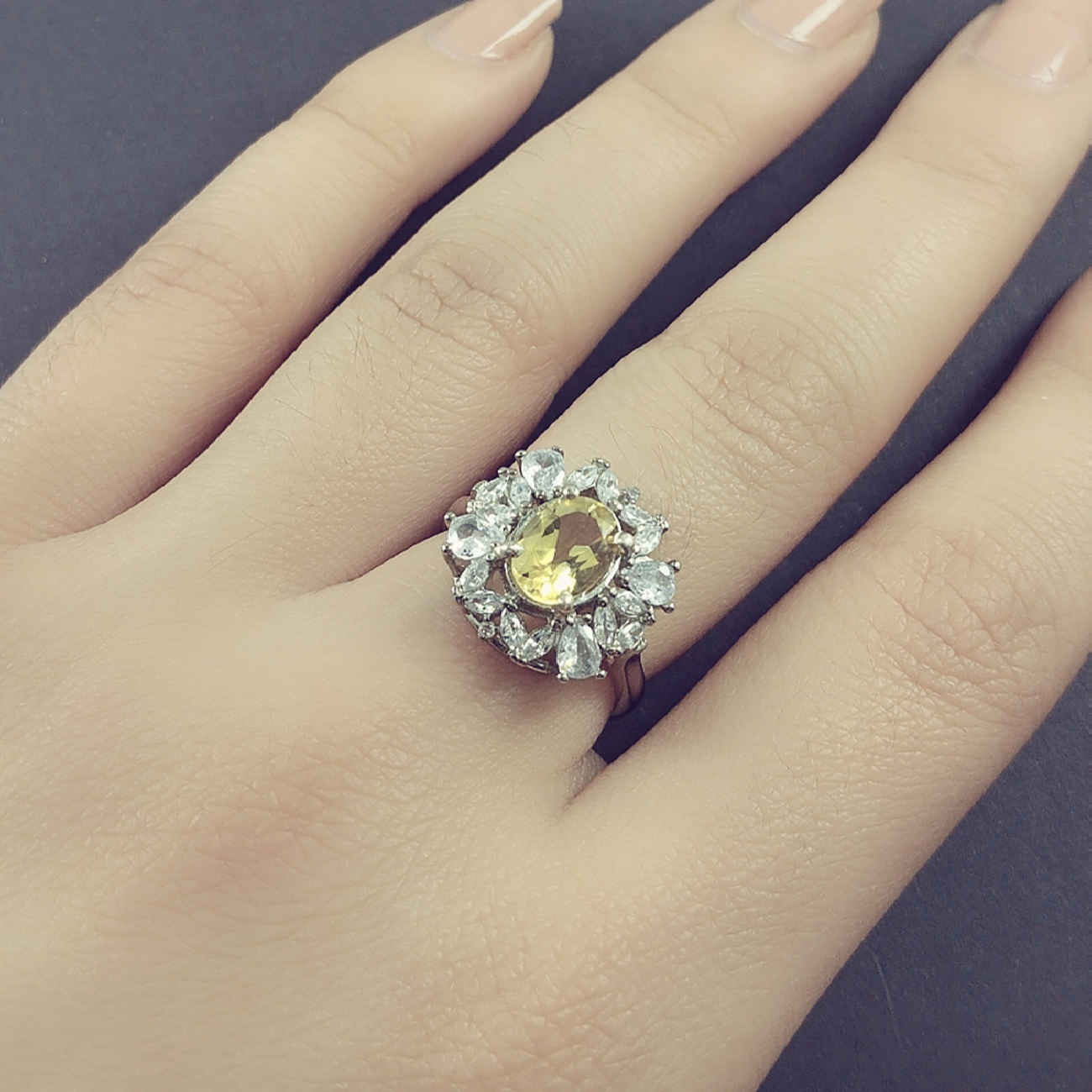 Bague en Citrine Jaune en Argent pour Femme Akhtar