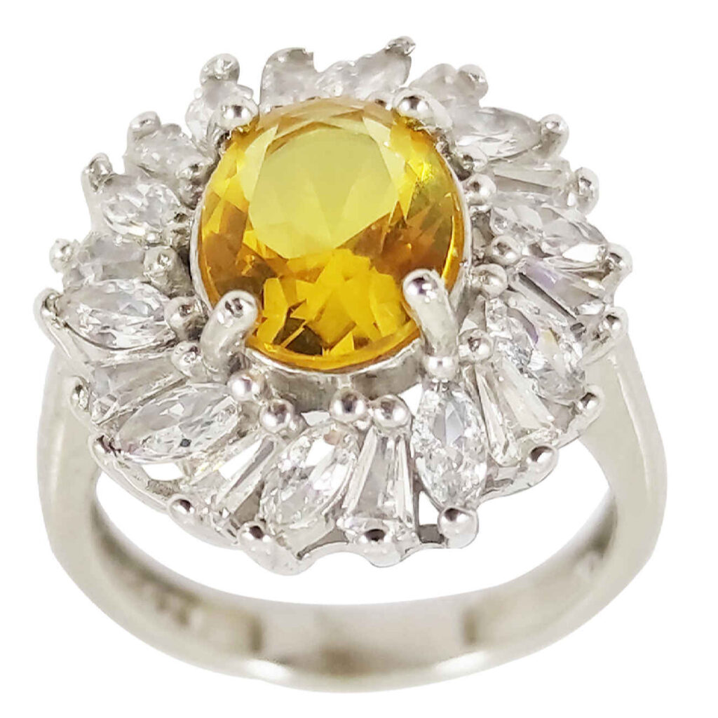 Bague en Citrine Jaune en Argent pour Femme Khorshid