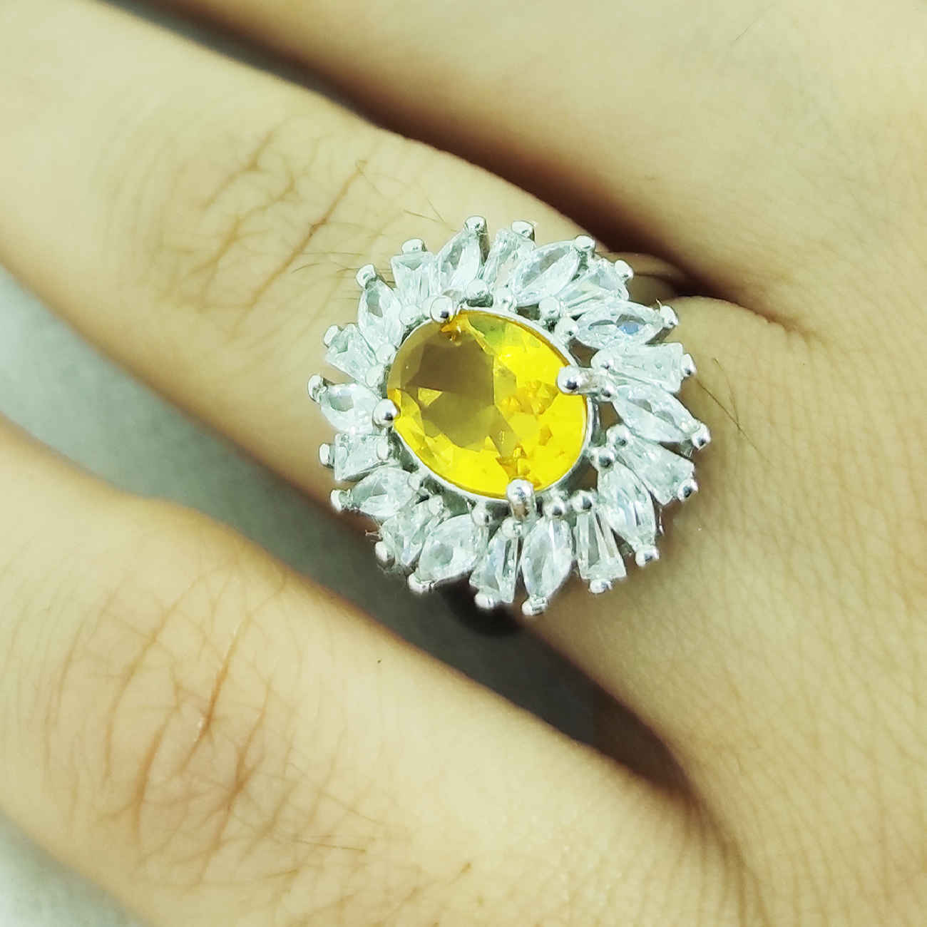 Bague en Citrine Jaune en Argent pour Femme Khorshid