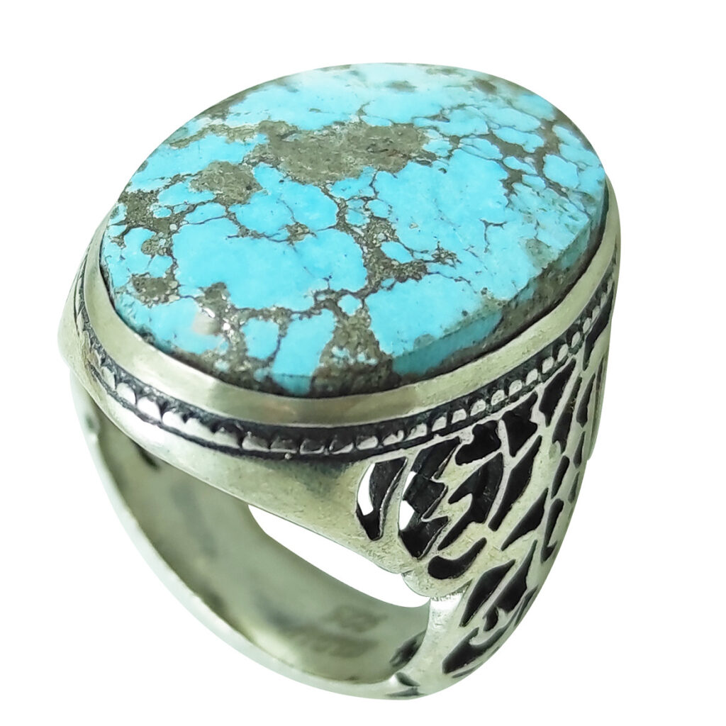 Bague en Argent Persan avec Pierre de Turquoise de Neyshabur pour Homme