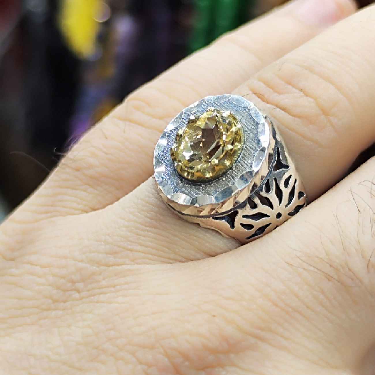 Bague en Citrine Jaune Persane en Argent pour Homme Varshasb