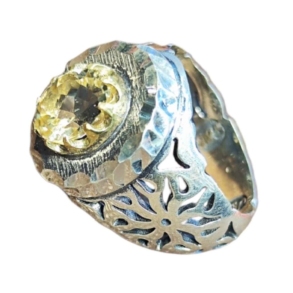 Bague en Citrine Jaune Persane en Argent pour Homme Varshasb