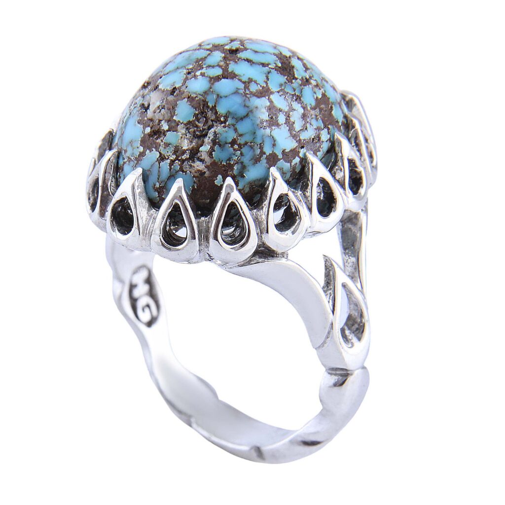 Bague en Argent Persan Faite Main avec Turquoise de Neyshabur