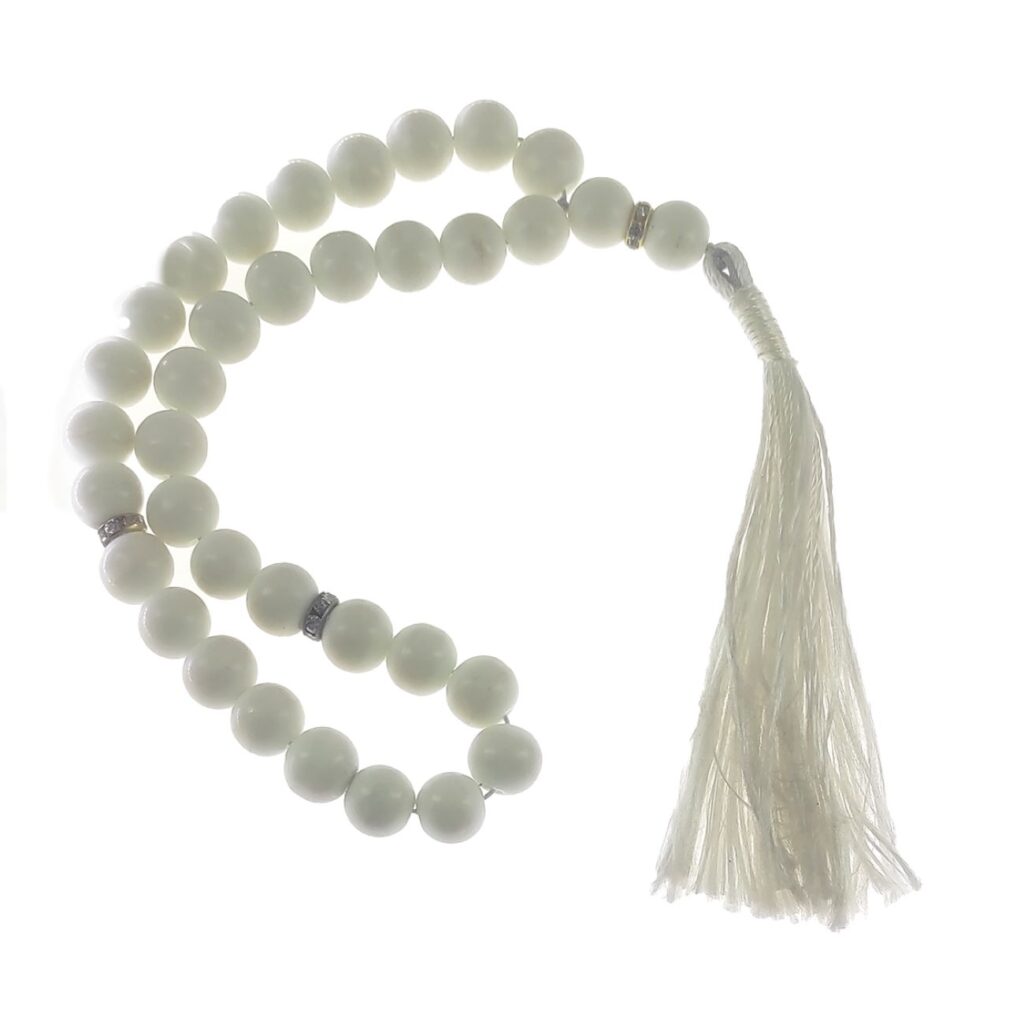 Chapelet islamique en agate blanche avec 33 perles