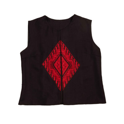 Gilet court Baloutche pour femme avec design traditionnel de broderie géométrique