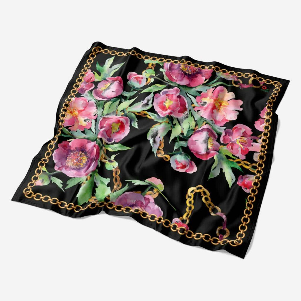 Écharpe pour femme - Motif floral noir, toutes saisons