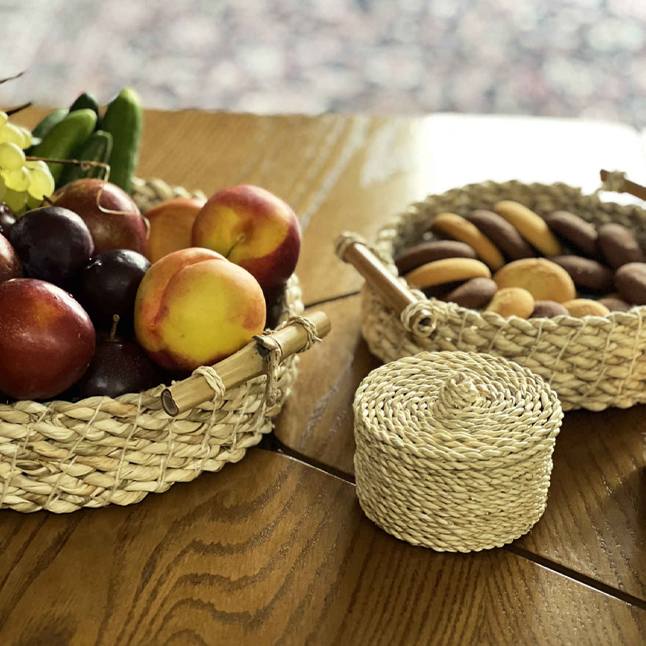 Ensemble de 3 paniers tissés à la main avec poignées en bambou