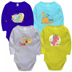 Ensemble de 4 bodies bébé à épaules rabattables avec design dinosaure