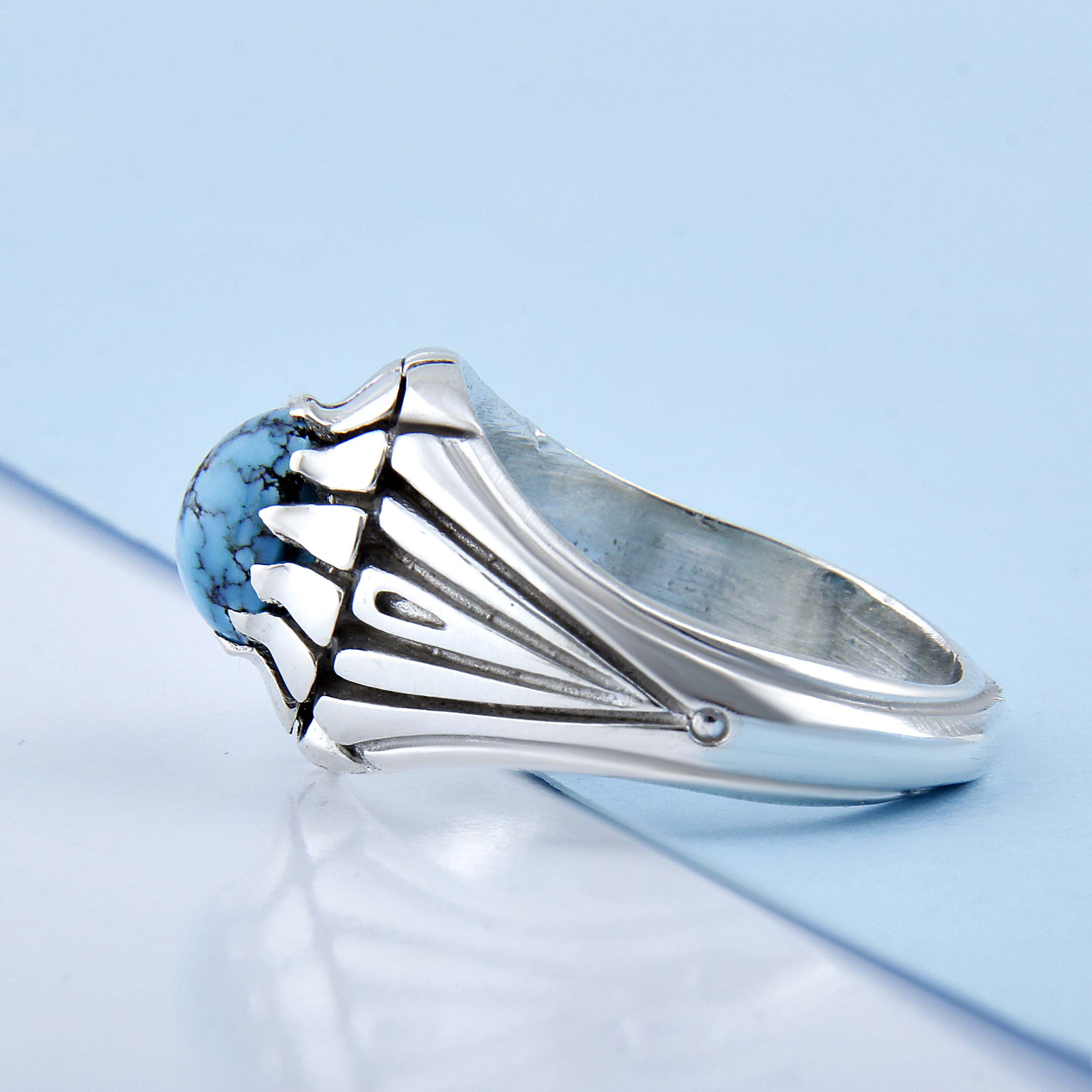Bague en Argent Persan Faite Main pour Homme avec Turquoise de Neyshabur
