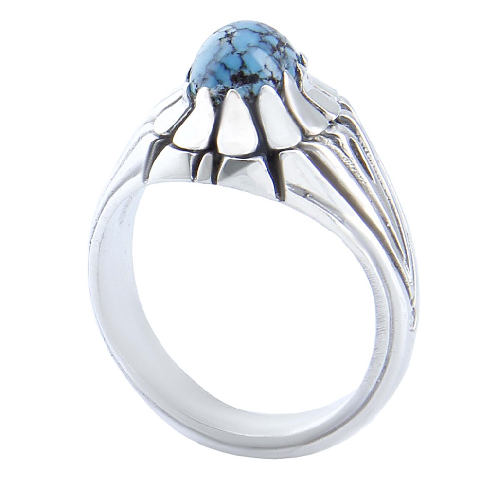 Bague en Argent Persan Faite Main pour Homme avec Turquoise de Neyshabur