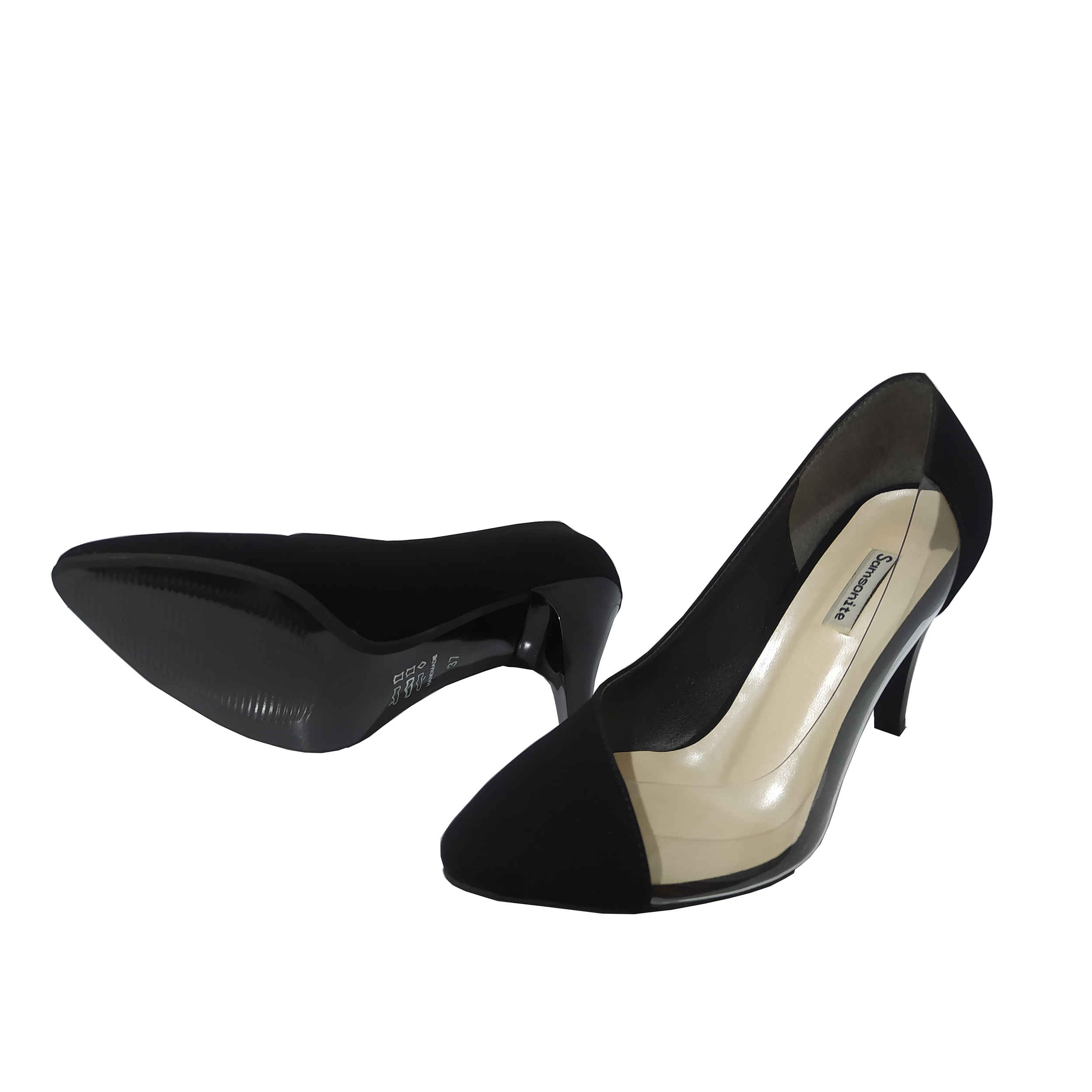 Chaussures à talons hauts en cuir pour femmes avec un côté transparent