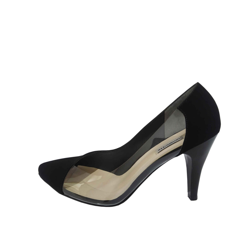 Chaussures à talons hauts en cuir pour femmes avec un côté transparent