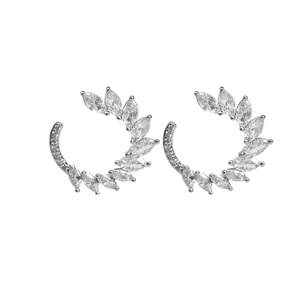 Boucle d'Oreille à Clou Plaquée Rhodium pour Femme Grain de Blé