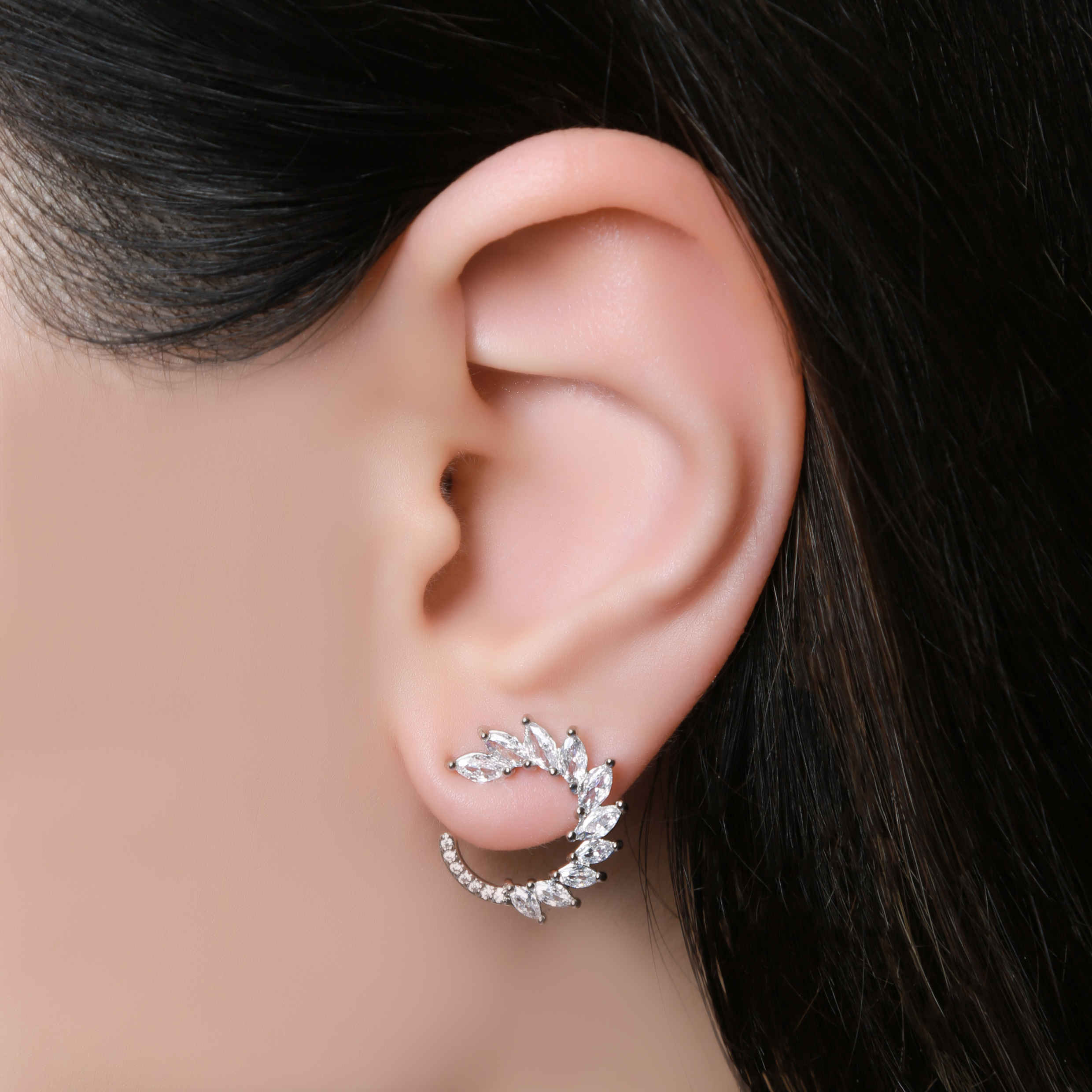 Boucle d’Oreille à Clou Plaquée Rhodium pour Femme Grain de Blé