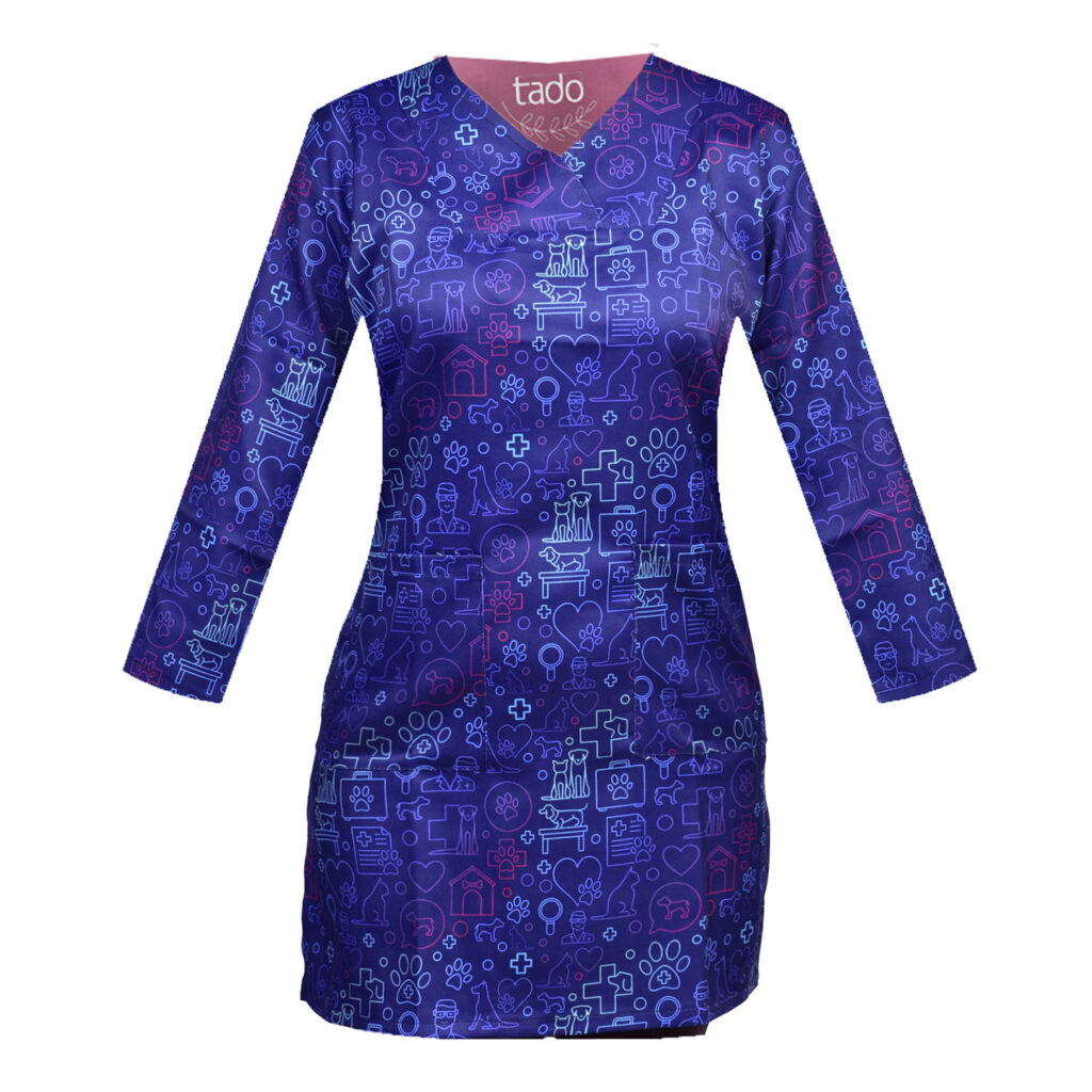 Uniforme vétérinaire à manches longues pour femme avec 3 poches – Pratique et stylé