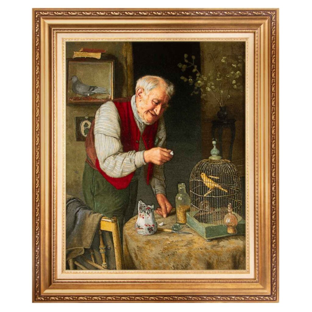 Tapis persan figuratif noué à la main de Tabriz représentant L’animal préféré par Charles Spencelayh