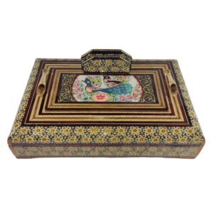 Porte-stylo en bois persan fait main pour bureau – Art Khatamkari Élégance, Design Paon