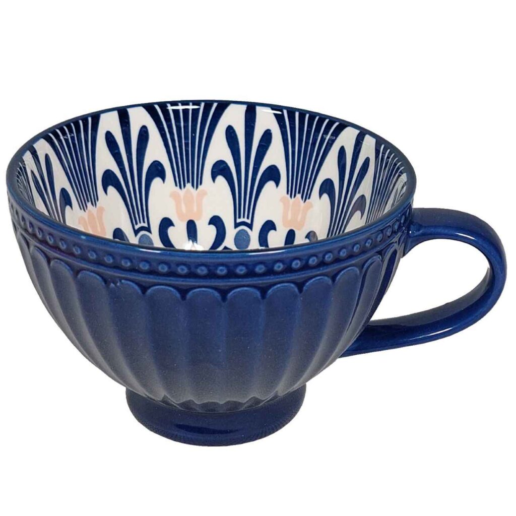 Tasse en céramique artistique - À la main, avec design floral traditionnel bleu