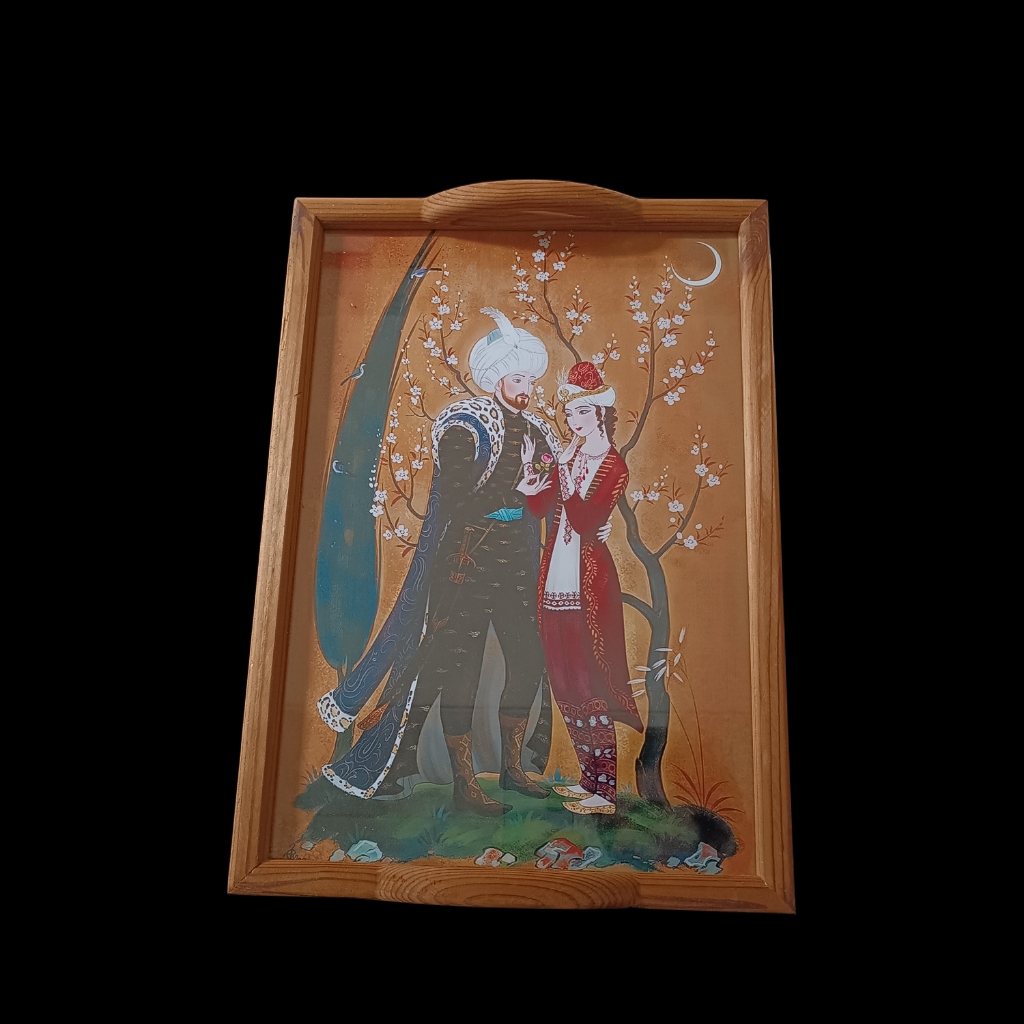 Plateau artistique en bois et verre – Design perse Khosrow & Shirin