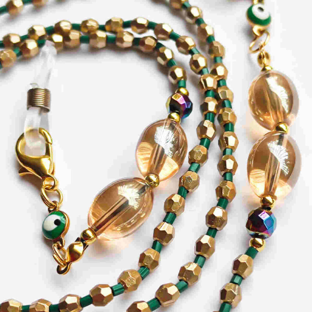 Chaîne de lunettes perlée – Artisanale avec perles de cristal œil protecteur