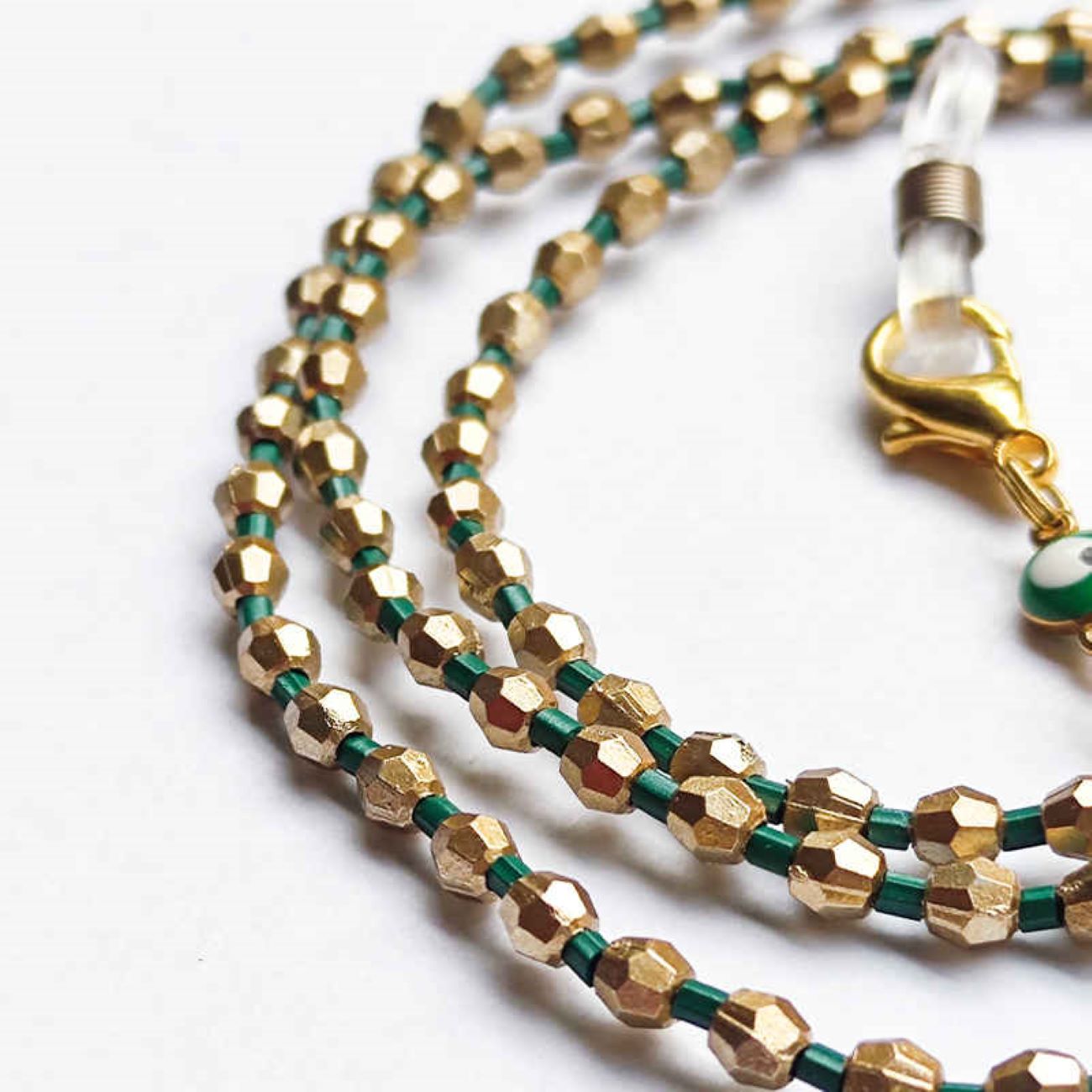 Chaîne de lunettes perlée – Artisanale avec perles de cristal œil protecteur