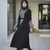 Abaya noire pour femmes avec design floral, modèle Noura