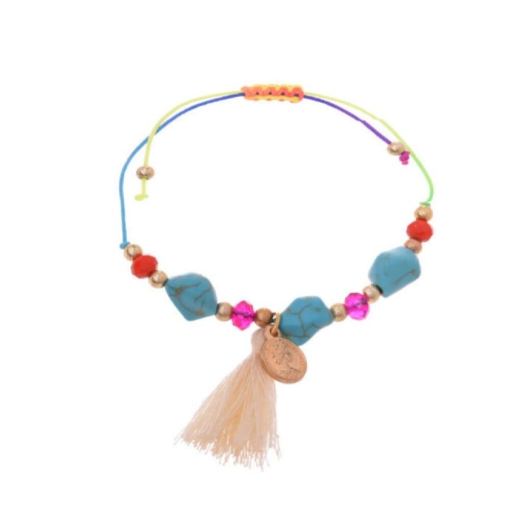 Bracelet Cheville en Coton pour Femmes avec Pierre Précieuse Modèle Fleur