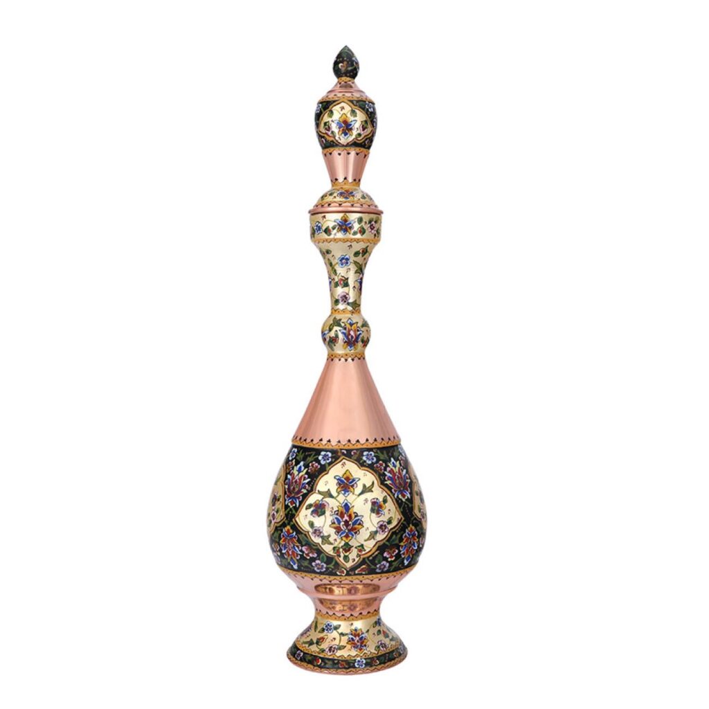 Bouteille décorative en cuivre - Martelée et peinte à la main avec design