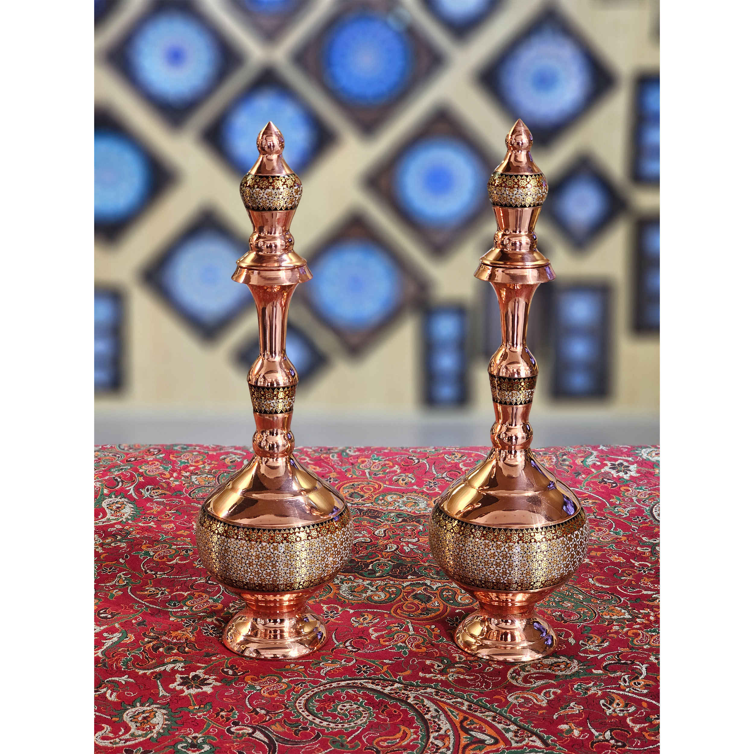 Bouteille décorative en cuivre avec émail Minakari persan – Fait main