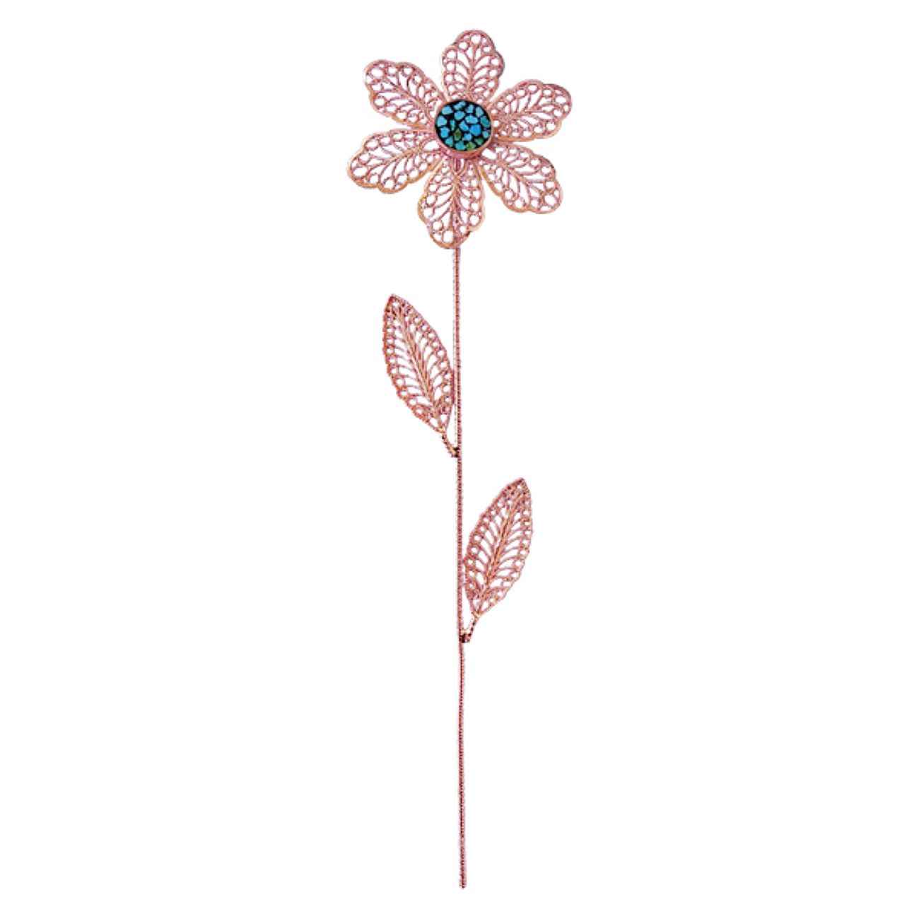 Fleur en Cuivre Décorative avec Incrustation de Turquoise – Design Artistique Floral pour Décoration de Maison