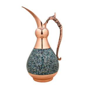 Pichet Décoratif en Cuivre Persan Artistique avec Incrustation de Turquoise de Neyshabur