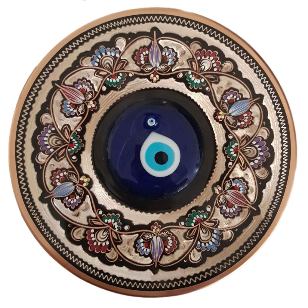 Plat décoratif en cuivre avec technique de minakari persan peint à la main