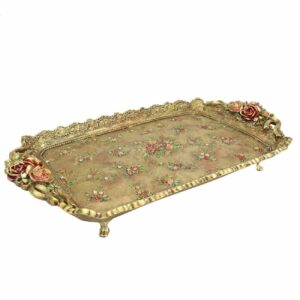Plateau décoratif en polyester avec pieds, design floral traditionnel